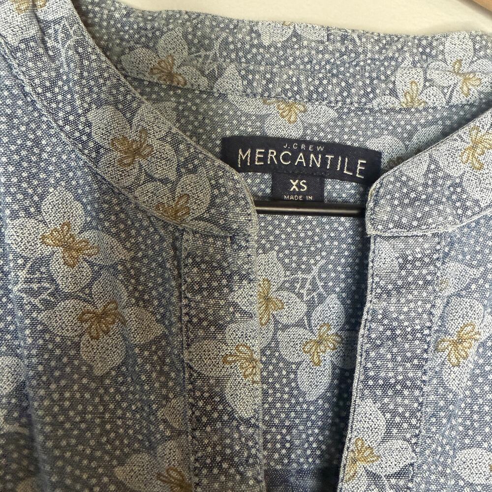 J. Crew Mercantile Floral Band Collar Button Down Blouse Blue XS - Picture 3 of 4